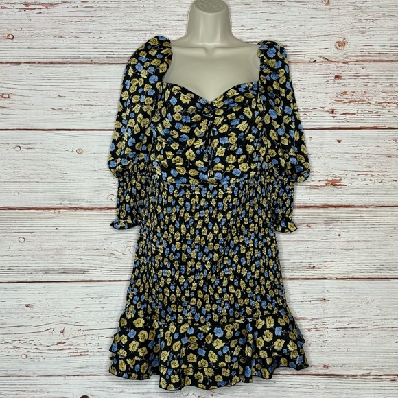 Dark Pink London Sweetheart Neck Mini Dress in Ditsy Floral Multi Sz 8 - Picture 2 of 10